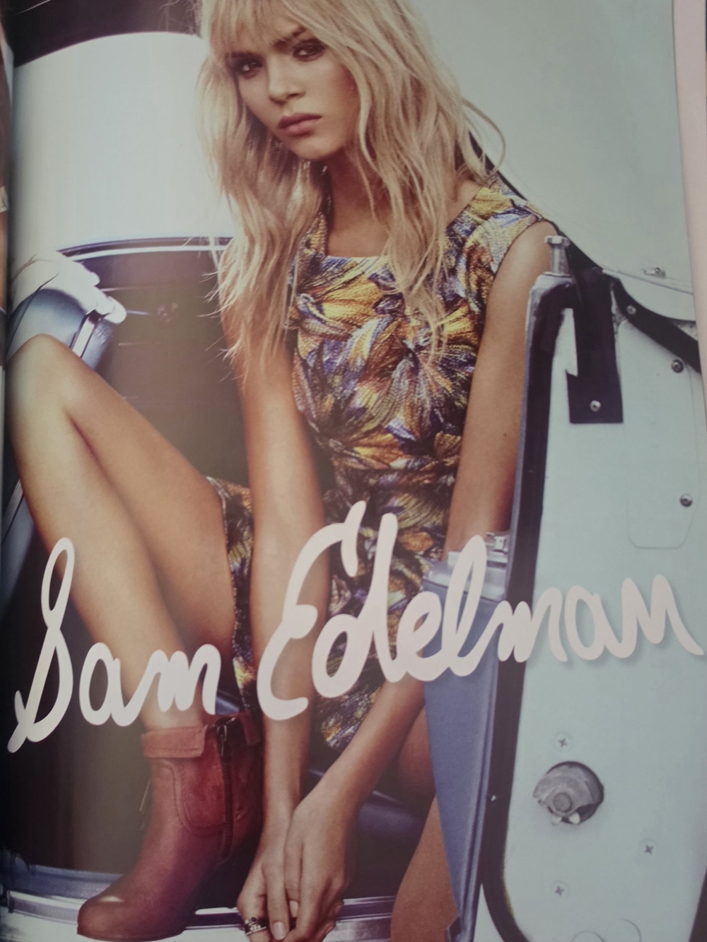 Sam Edelman Yellow Blue Purple Floral Mini Dress Print Ad 8"×10"